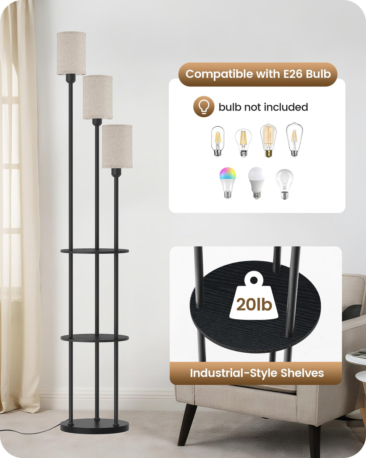 Goebleson lamp compatible with E26 bulbs up to 60 watts