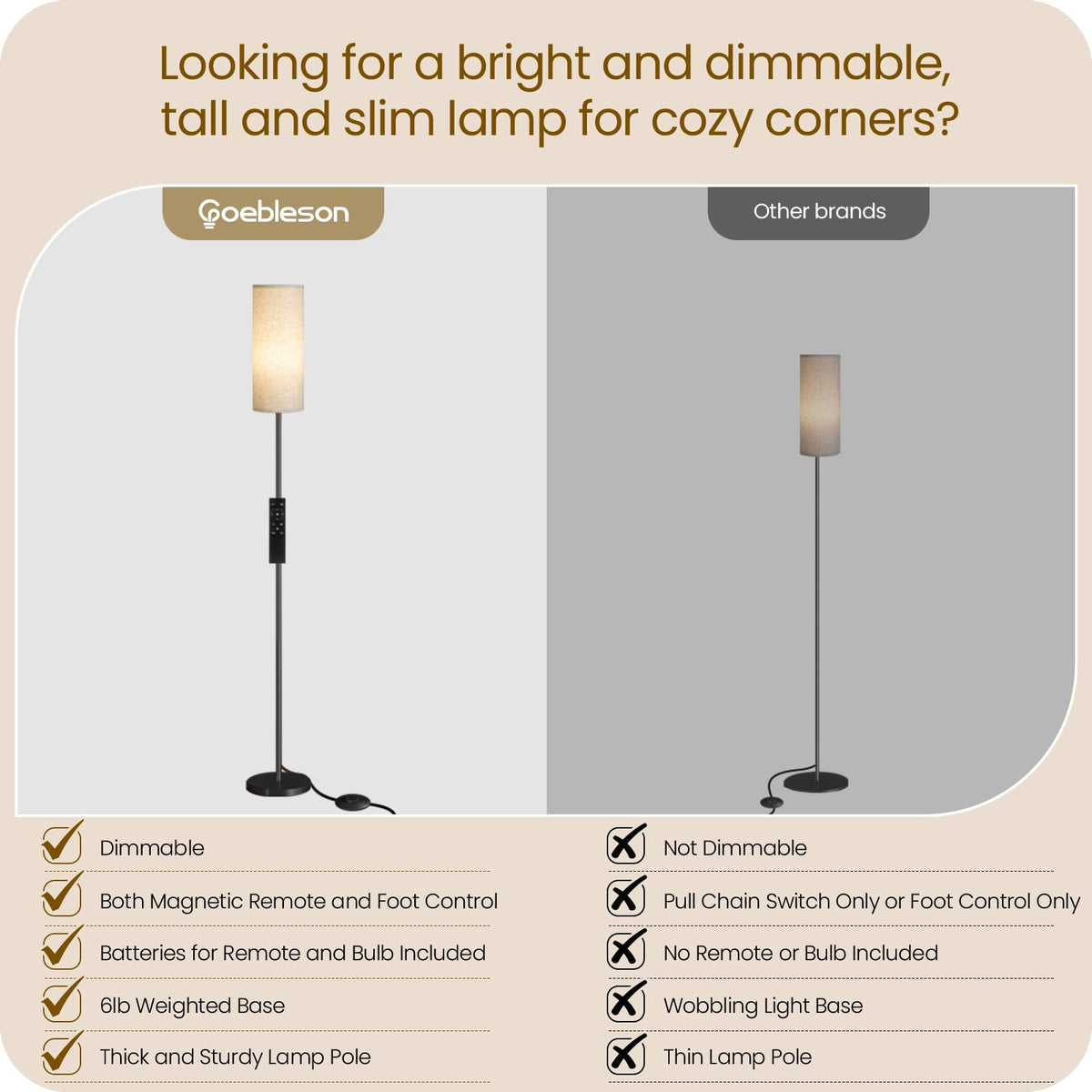 GOEBLESON dimmable lamp with memory and timer