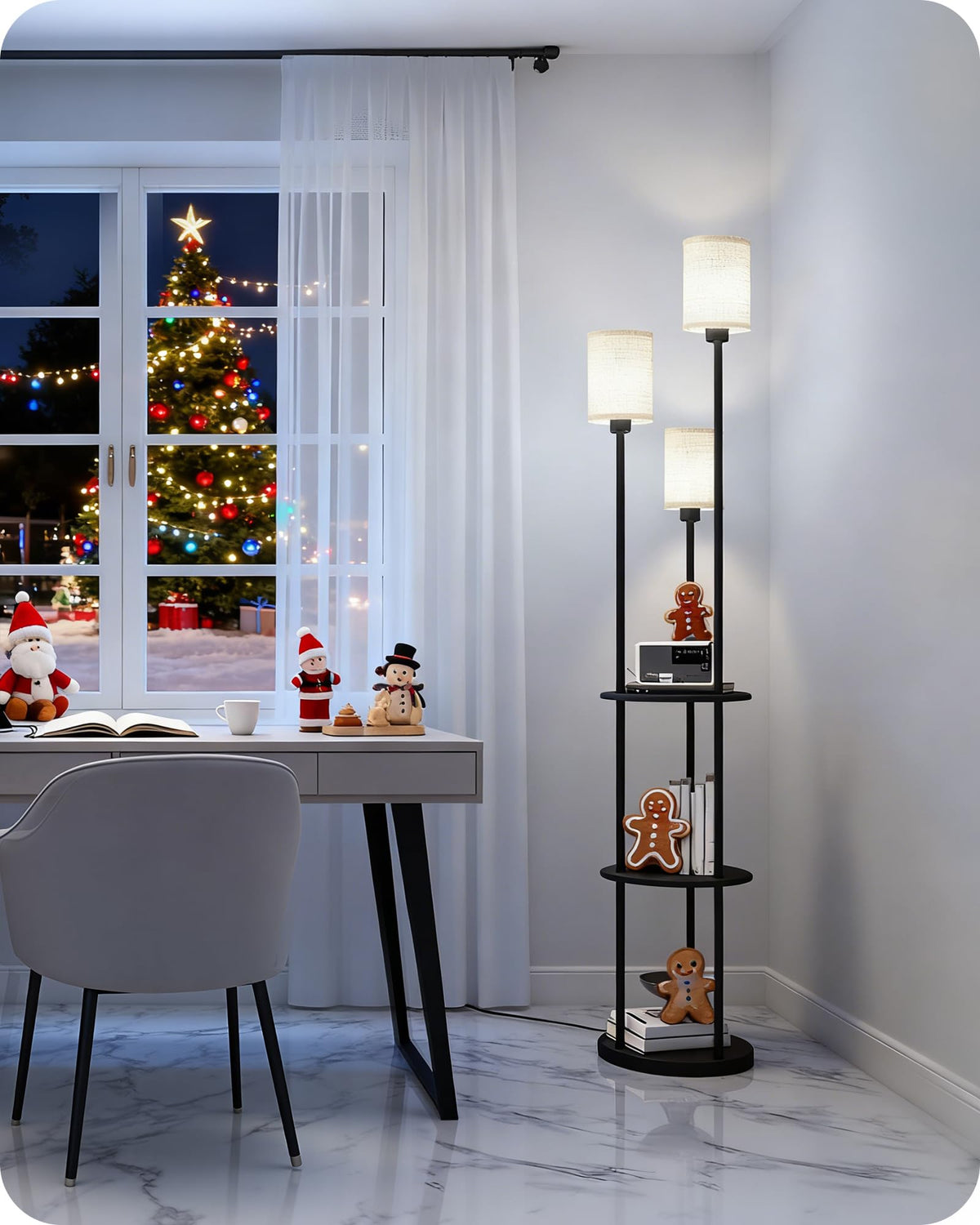 Goebleson lamp showing dual black shelves for display