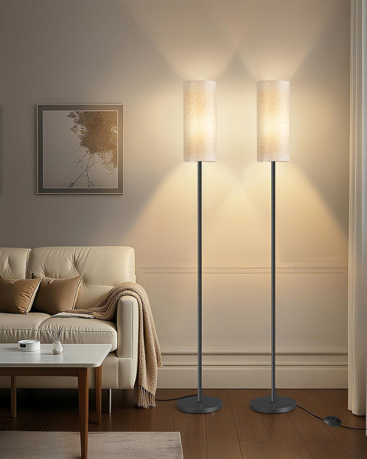Goebleson floor lamp with foot switch for hands-free lighting control in any room.
