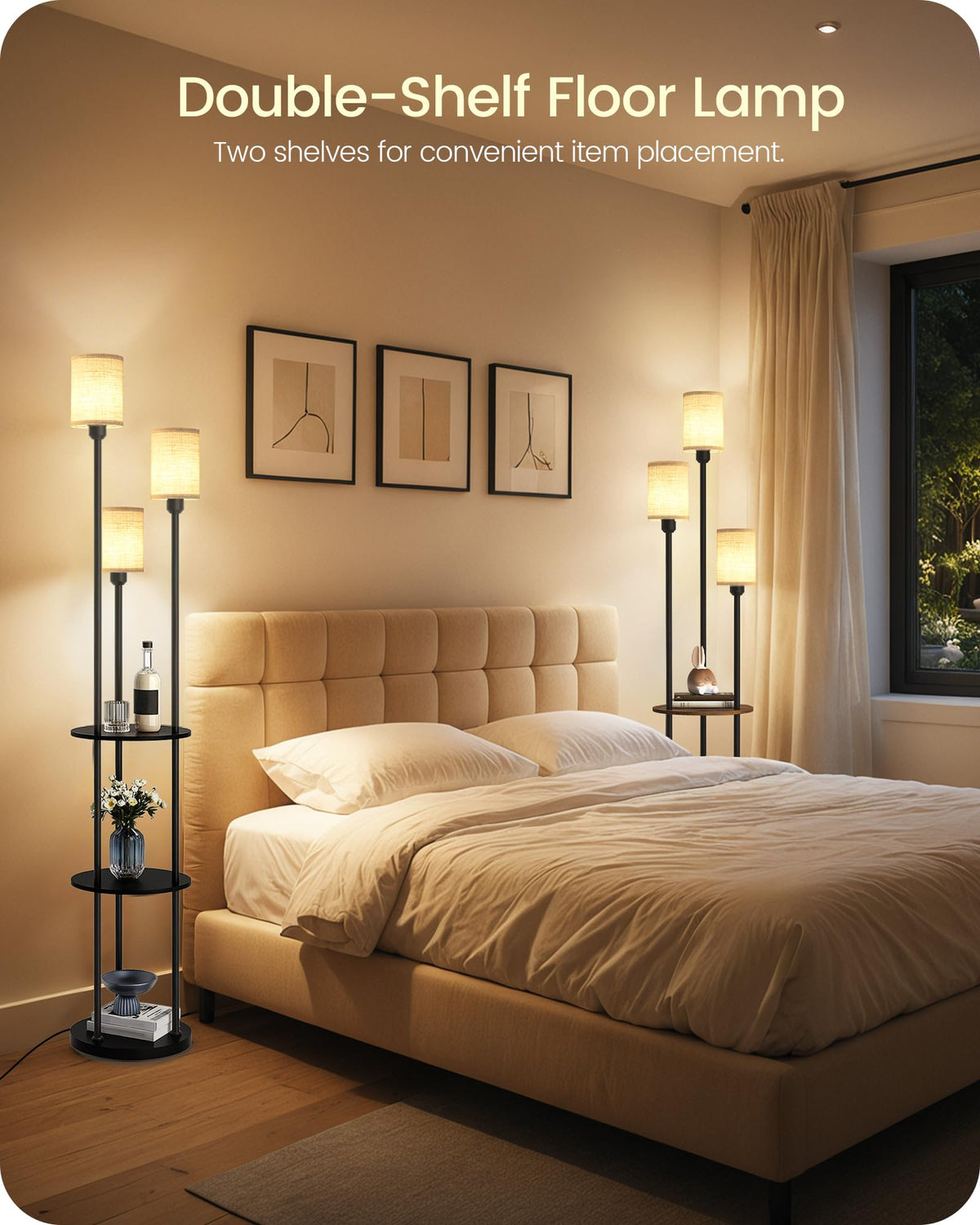 Soft light from Goebleson linen shades creates inviting ambience