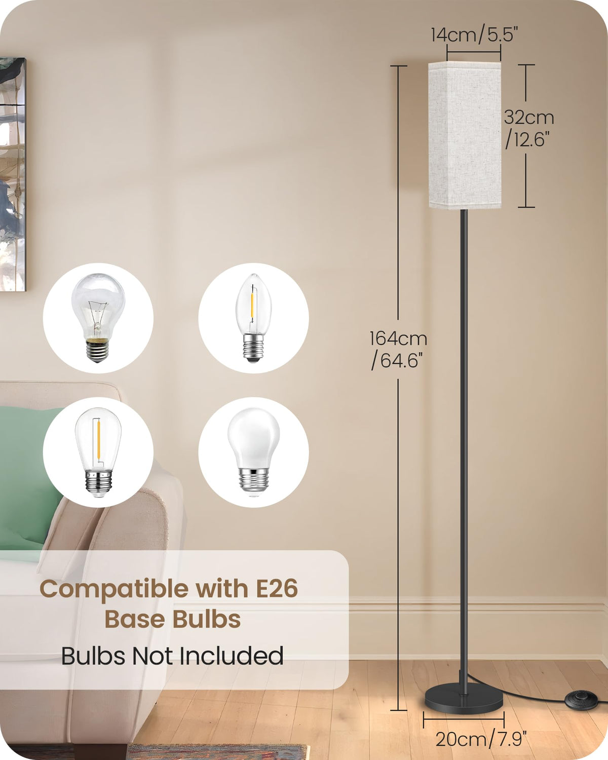 GOEBLESON floor lamp sturdy base provides stability.