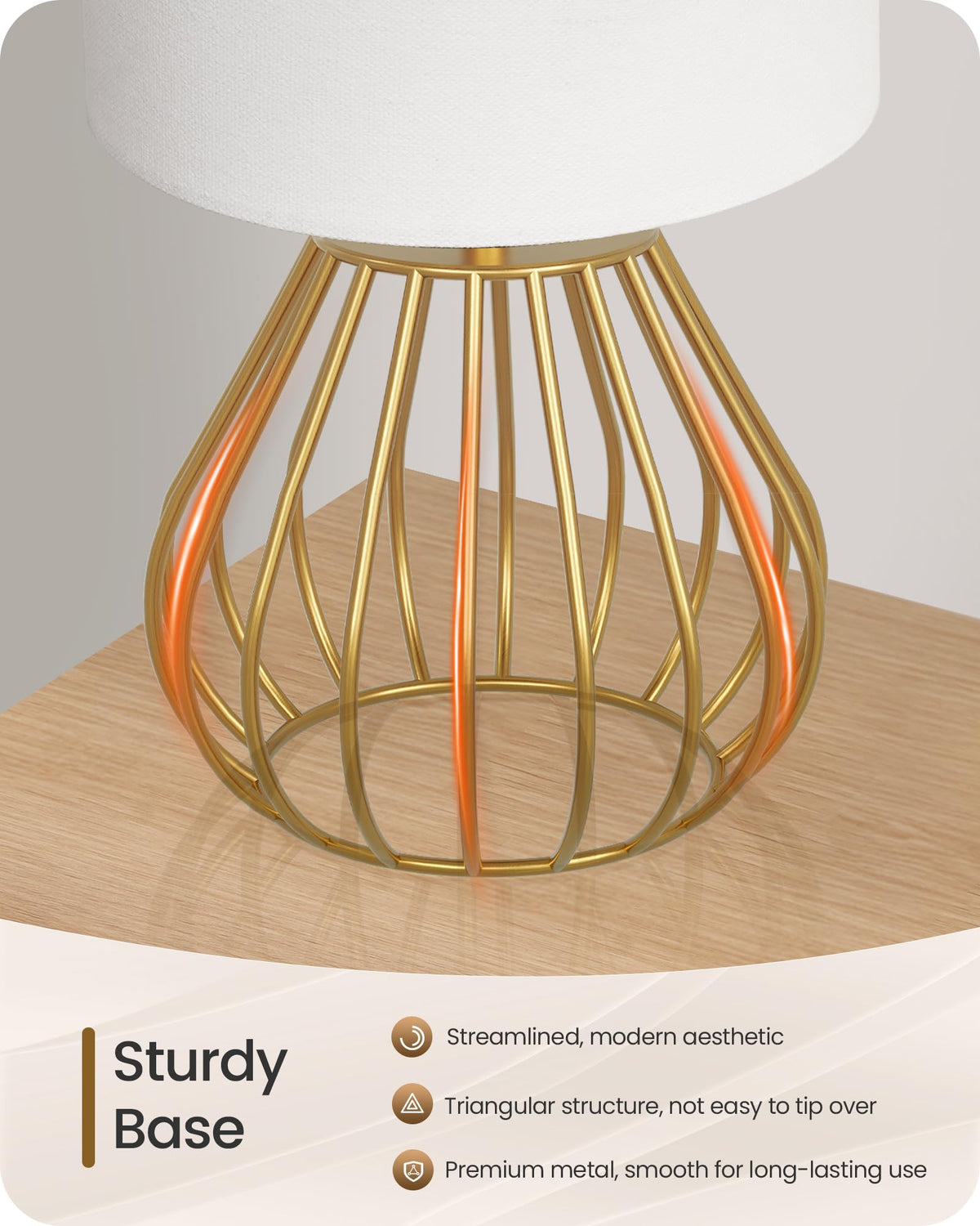 GOEBLESON Gold Table Lamp on nightstand for cozy reading light