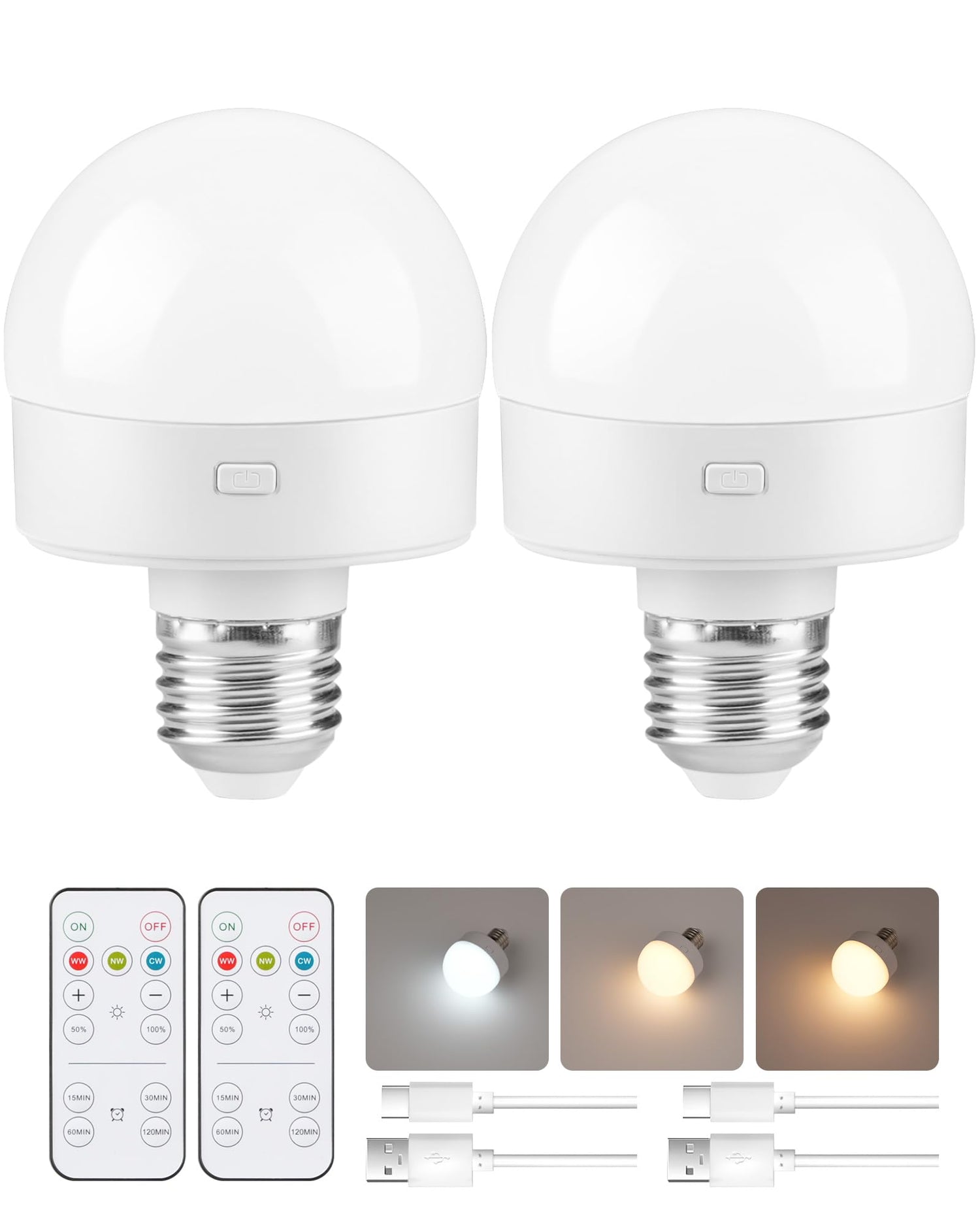 GOEBLESON rechargeable light bulb with remote for easy dimming and color control.