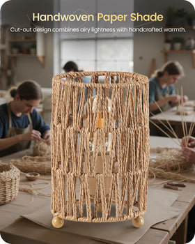 GOEBLESON amber light streaming through rattan shade for mood lighting
