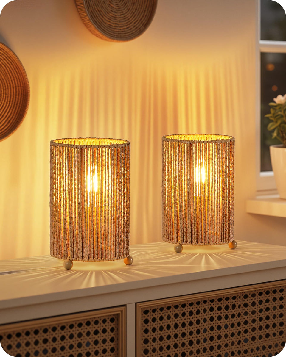 GOEBLESON small rattan table lamps set 2 brighten a bedside space