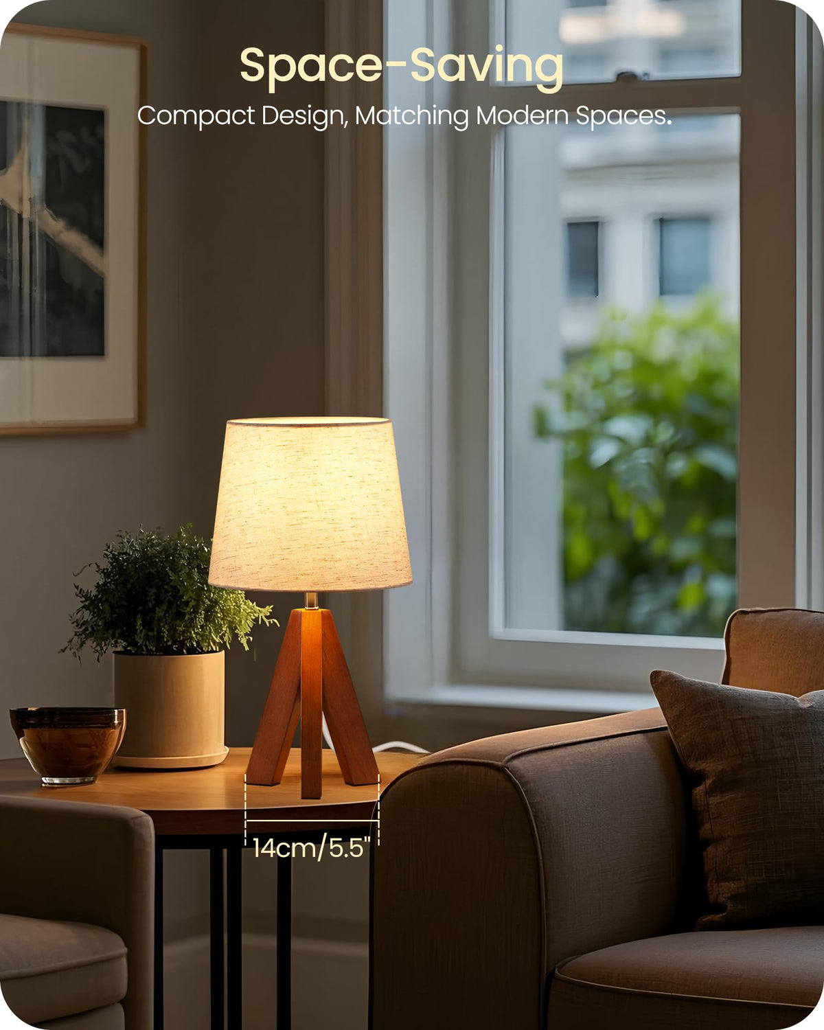 GOEBLESON tripod shade beige linen diffusing light softly