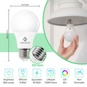 GOECOVATE 8W LED bulbs with E26 base for easy fixture replacement.