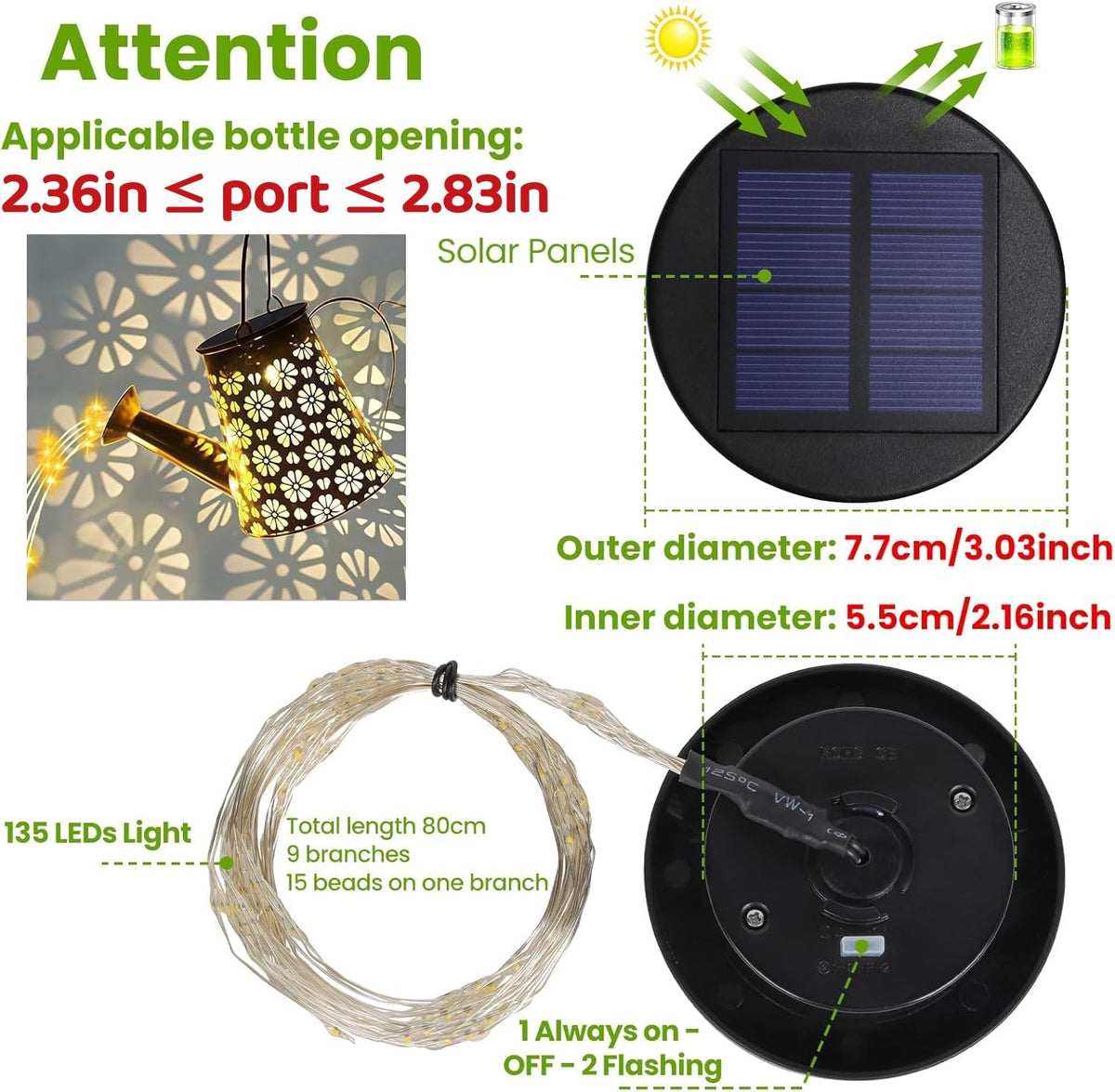 GOESWELL replacement cap panel for GOESWELL bottle lights with solar capability.