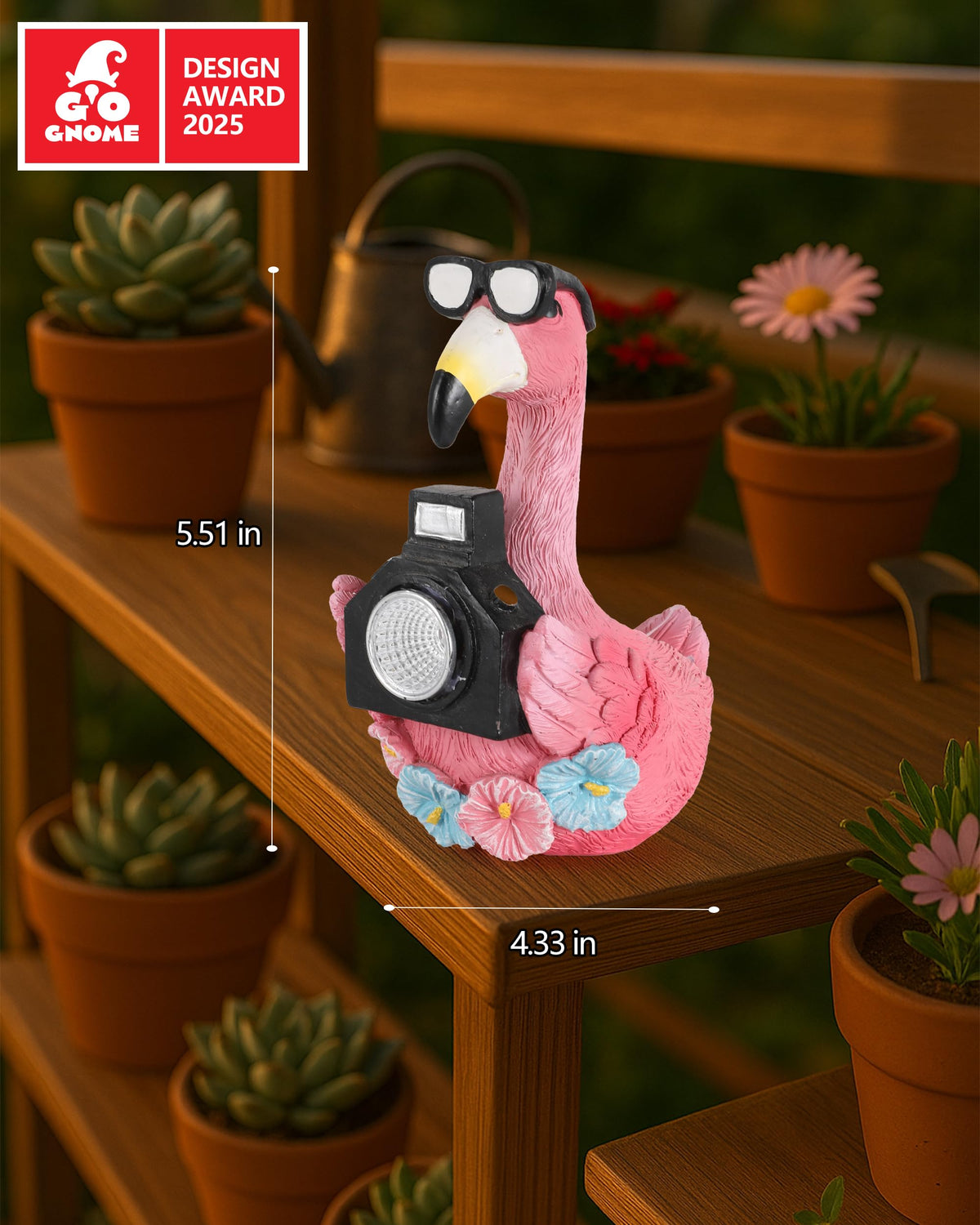 Weather-resistant GoGnome flamingo statue withstands outdoor elements