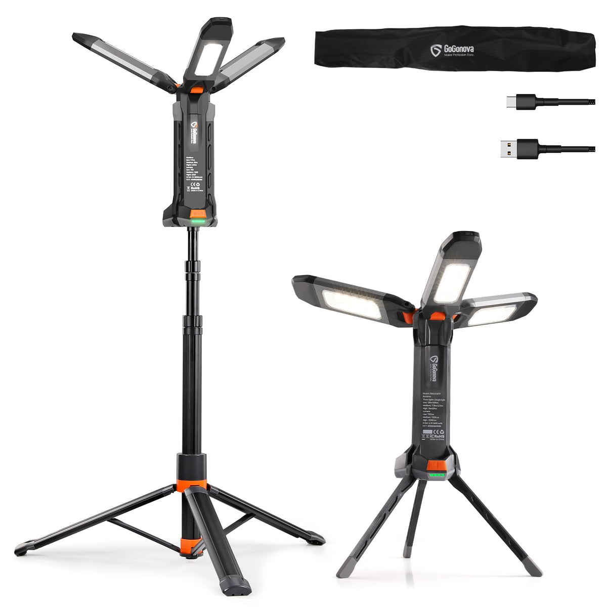 Gogonova 2026 work light with concealed mini tripod for flexible indoor and outdoor use.