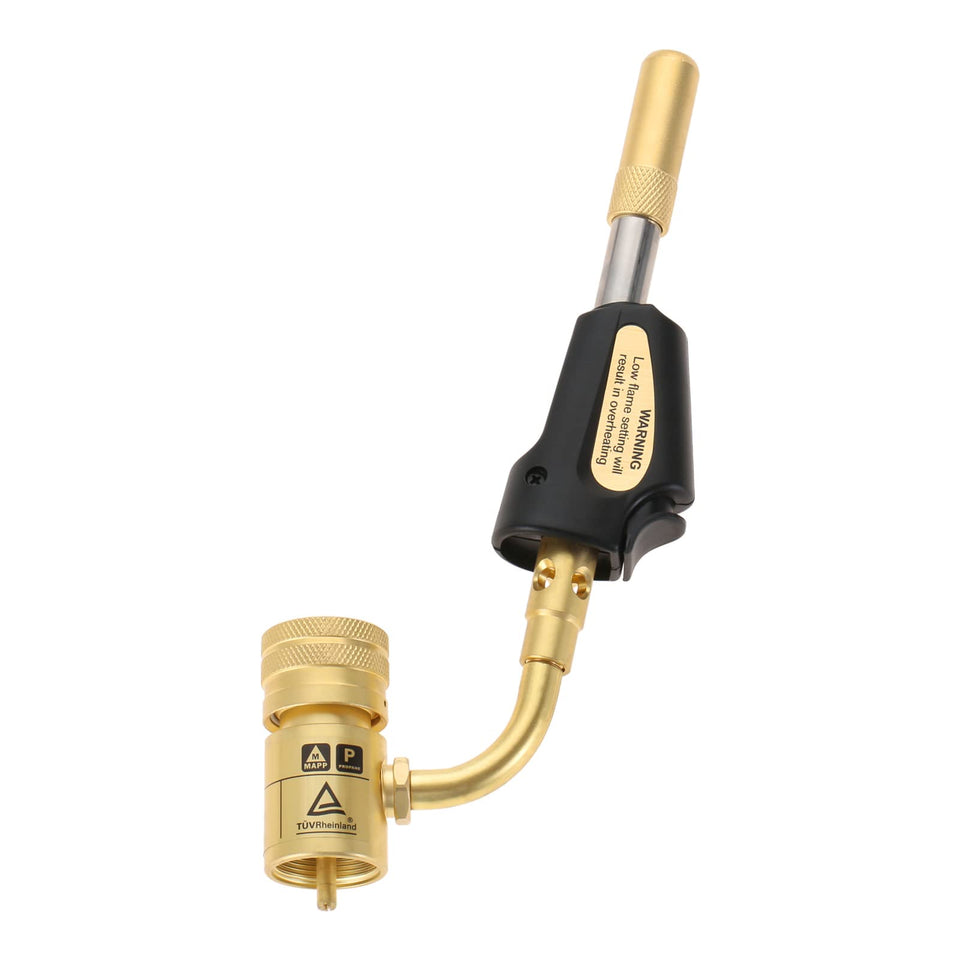 Gohantee turbo torch head rotates 360 degrees for flexible flame direction.