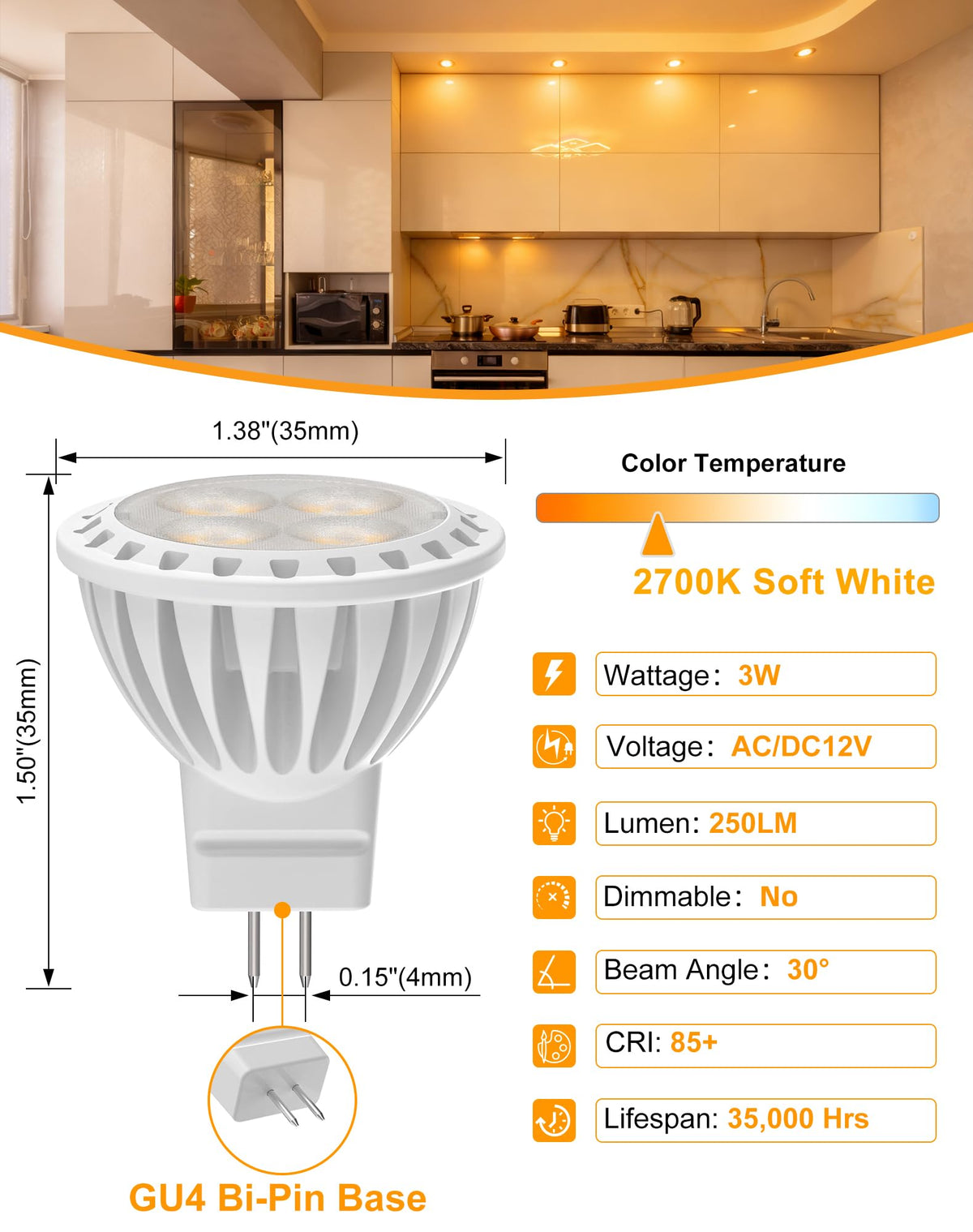 GOHDLAMP MR11 3W LED bulbs with GU4 base for easy upgrades