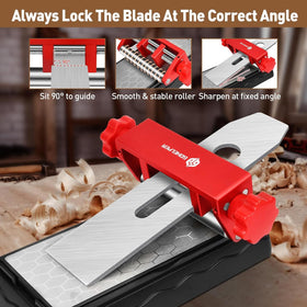Gohelper Chisel Sharpening Jig angle gauge close-up for quick bevel measurement and setup.
