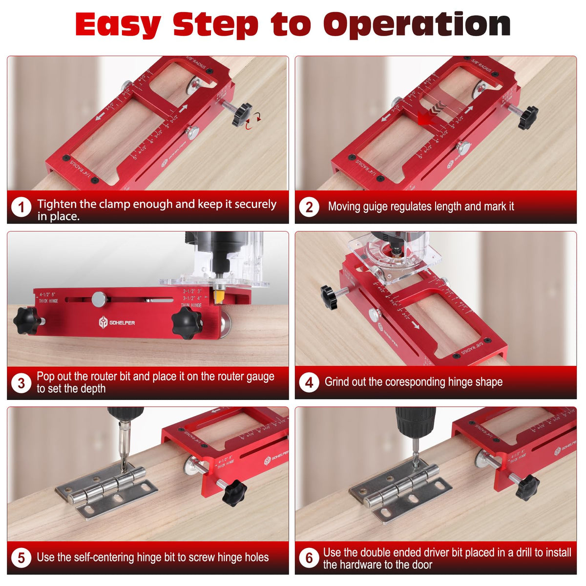 Gohelper complete hinge mortiser kit ready for quick hinges installation on doors.