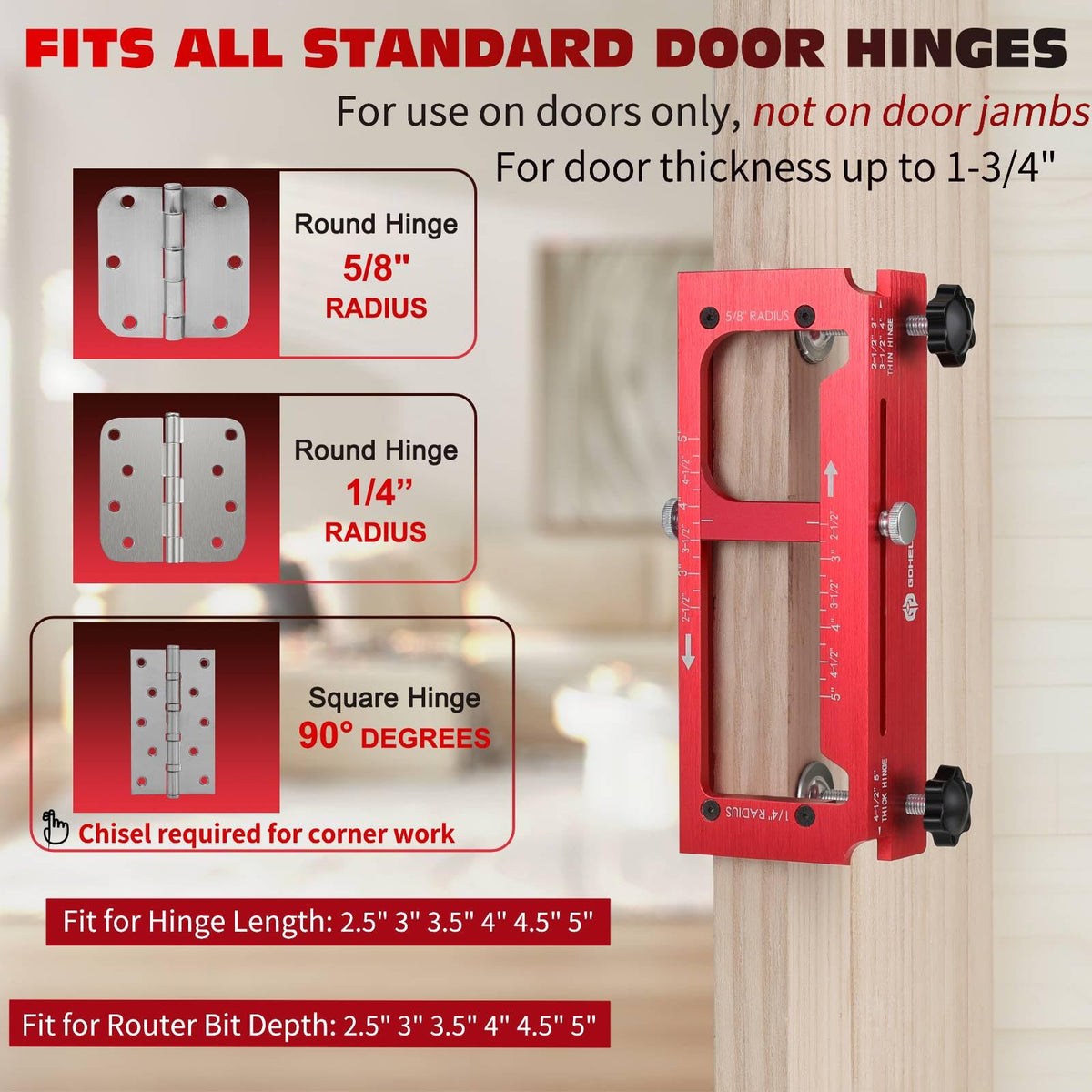 Gohelper depth gauge enables accurate hinge cut depths for reliable results.