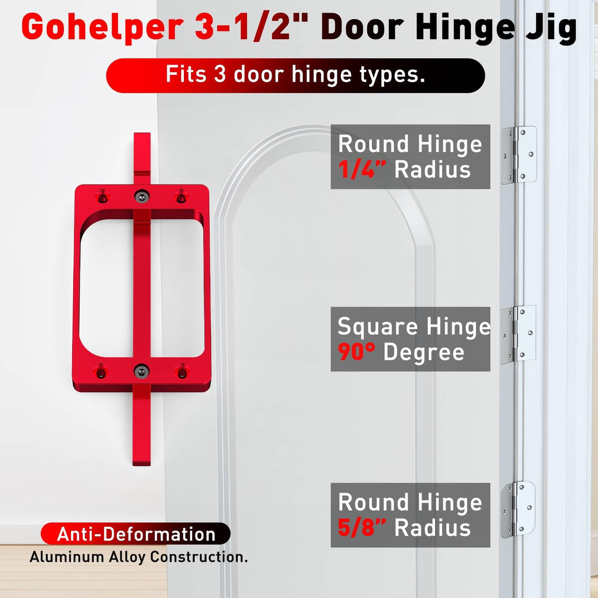 Gohelper hinge jig side profile highlights durable aluminum construction for accuracy
