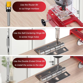 Gohelper double-ended screwdriver bit provides versatile access during hinge installation.