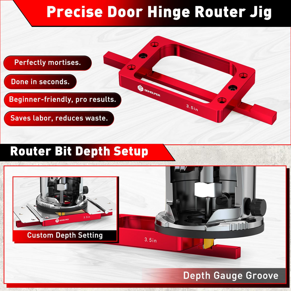 Gohelper router bit in kit enables clean, repeatable hinge recesses