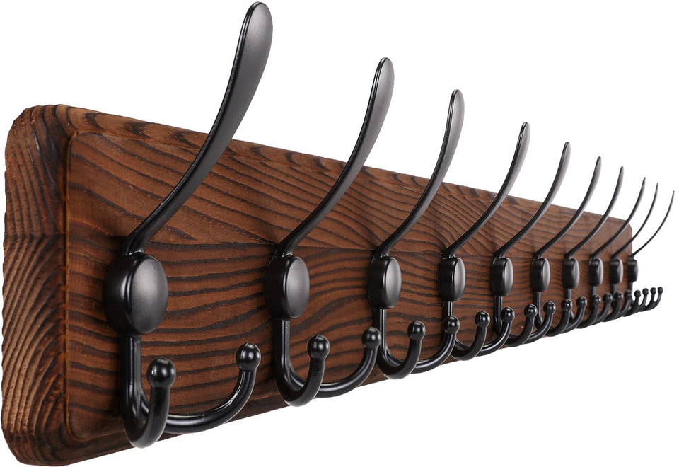 Gohiuo Rustic 38.6-inch coat rack wall mount full view shows spacious hanging space for entryways.