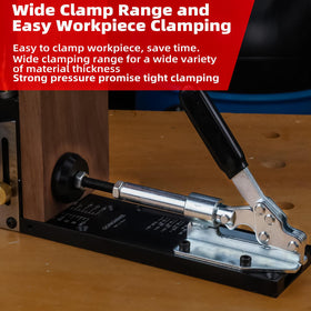 GOINGMAKE adjustable drill guide fits 1/2 to 1-3/4 inch stock for versatile projects.