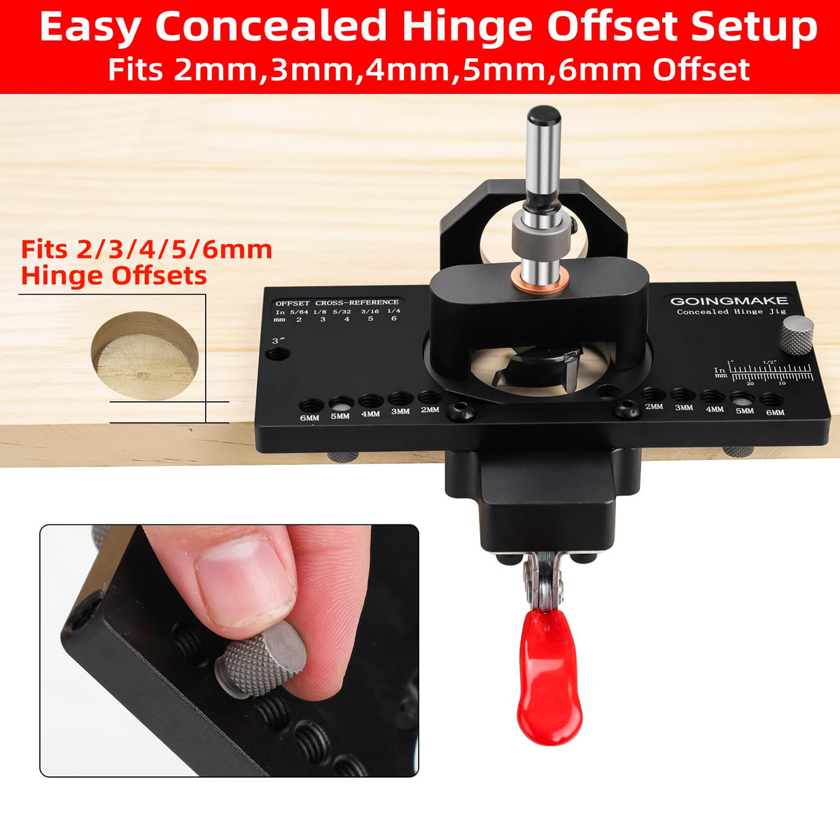 GoingMake depth setting scale helps drill consistent recess depths.