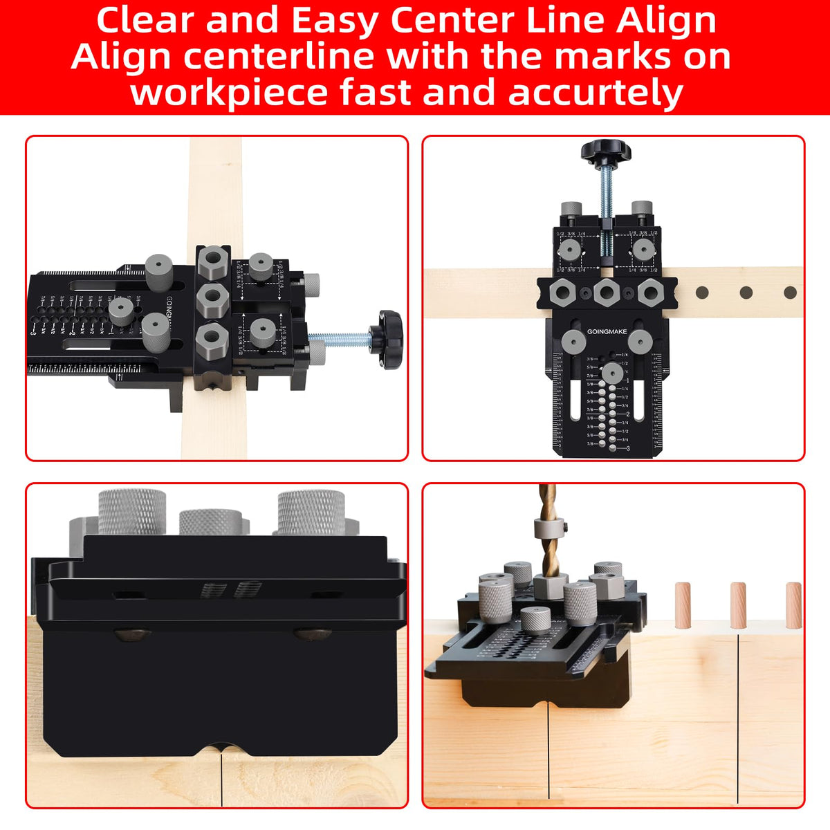 GOINGMAKE dowel jig kit bushings provide durable 1/4, 3/8, 1/2 inch options