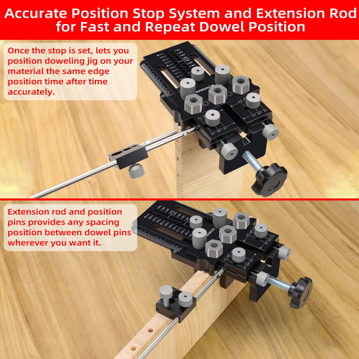 GOINGMAKE dowel jig kit edge stop ensures repeatable positioning