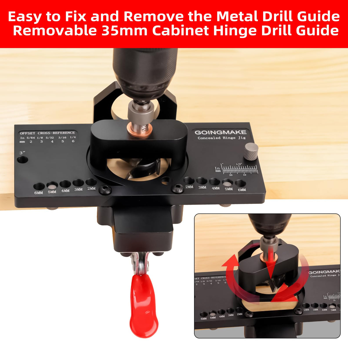 GoingMake drill guides five-sixtyfour ensure correct screw hole spacing.