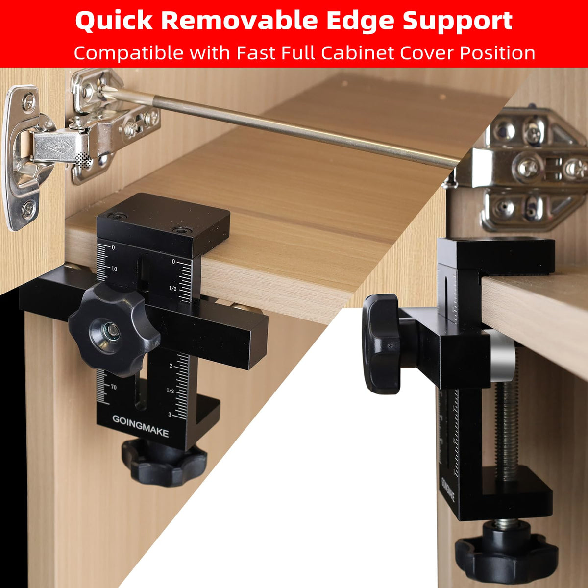 GoingMake edge support pin provides fast setups for full-cover cabinet doors.
