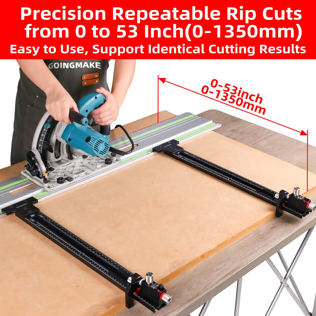 Goingmake laser scale with magnifier aiding easy reading for accurate parallel cuts.