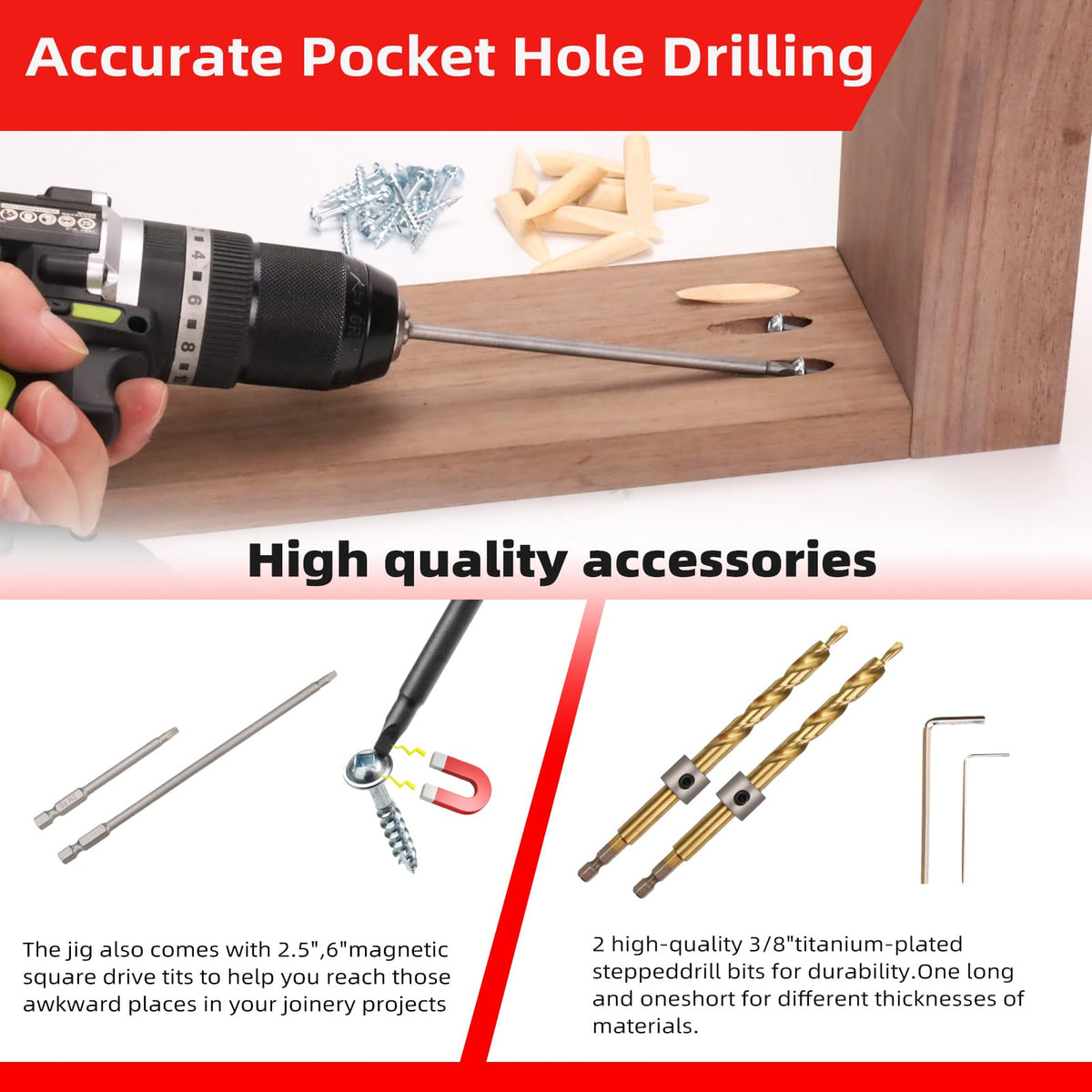 GOINGMAKE portable pocket-hole jig enables drilling in narrow spaces.