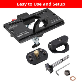 GoingMake ready-to-use jig clamps securely during cabinet hinge mounting.