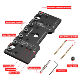 GOINGMAKE 7-guide drill setup ensures quick, accurate straight holes across multiple pins.