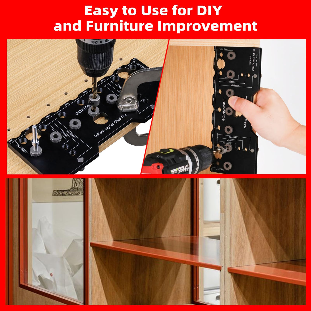 GOINGMAKE compatible with stacking two jigs for more holes at once.