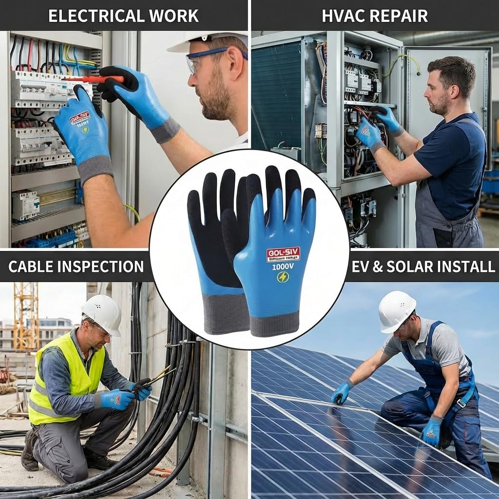 GOL-SIV electrician gloves in action during wiring task.