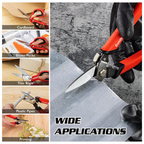 Goldblatt 10-inch stainless steel scissors offer longer reach for thicker materials.