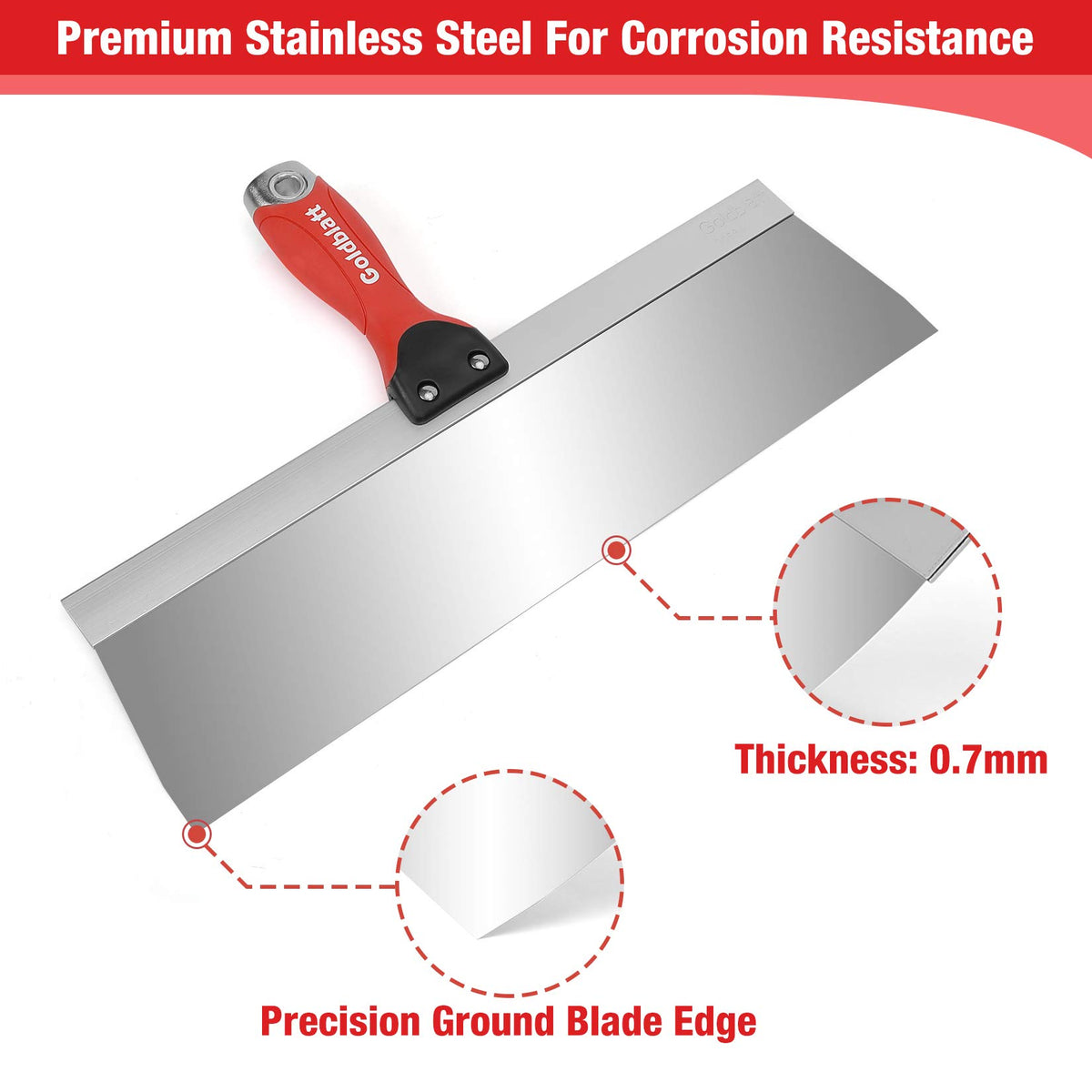 Goldblatt 12-inch knife with reinforced back plate for added strength.