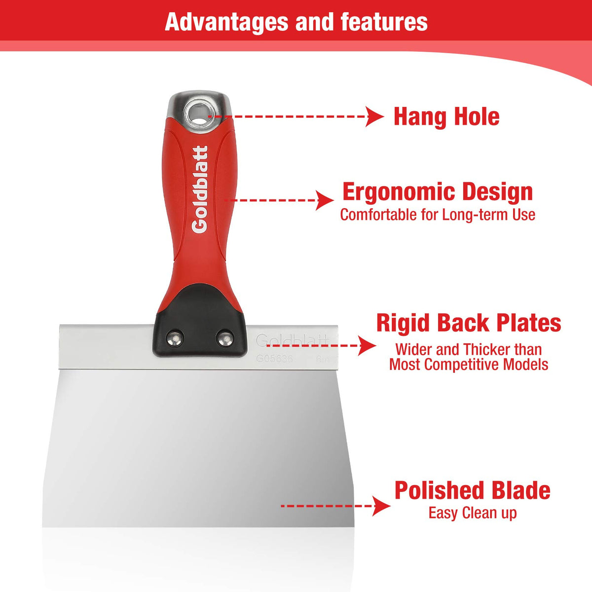 Goldblatt 14-inch knife for large-area taping and efficient finishing.