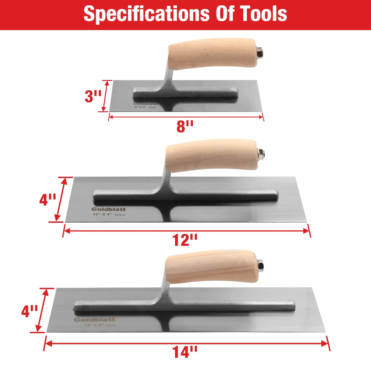 Goldblatt drywall trowel 12x4-inch for smooth plaster application
