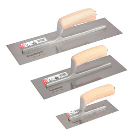 Goldblatt drywall trowel 14x4-inch with camel-back wood handle for precision finishing