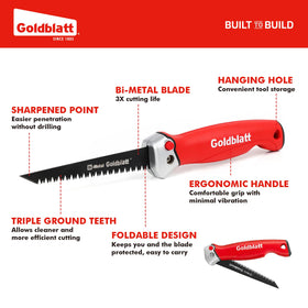 Goldblatt folding drywall saw extended length helps reach corners.