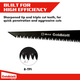 Goldblatt folding drywall saw lock button shows safe blade retraction.