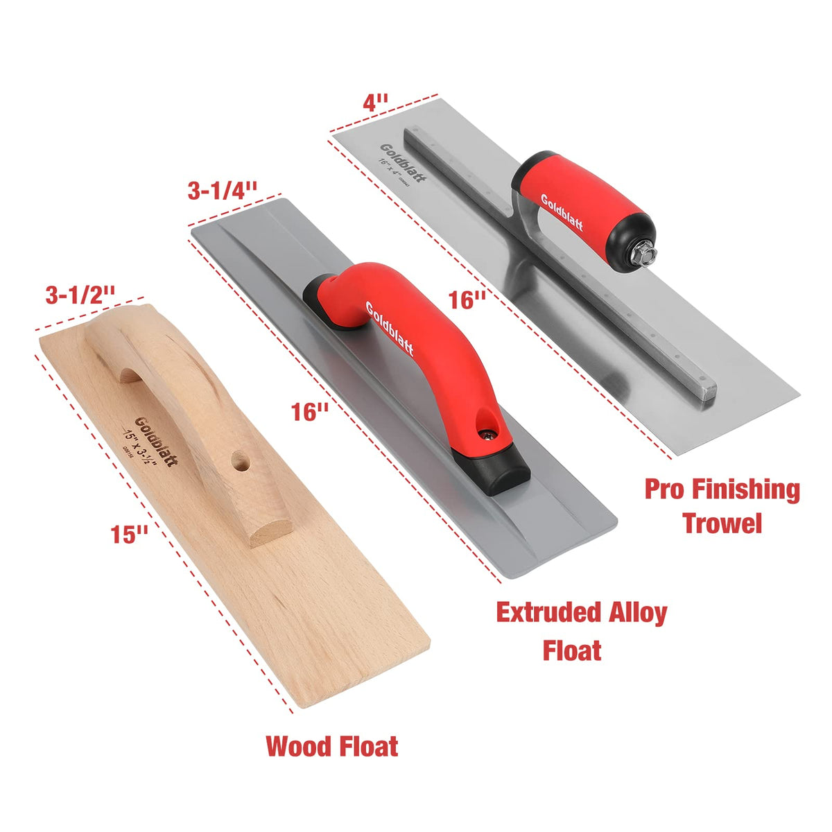Goldblatt gauging trowel for precise leveling and joint details.