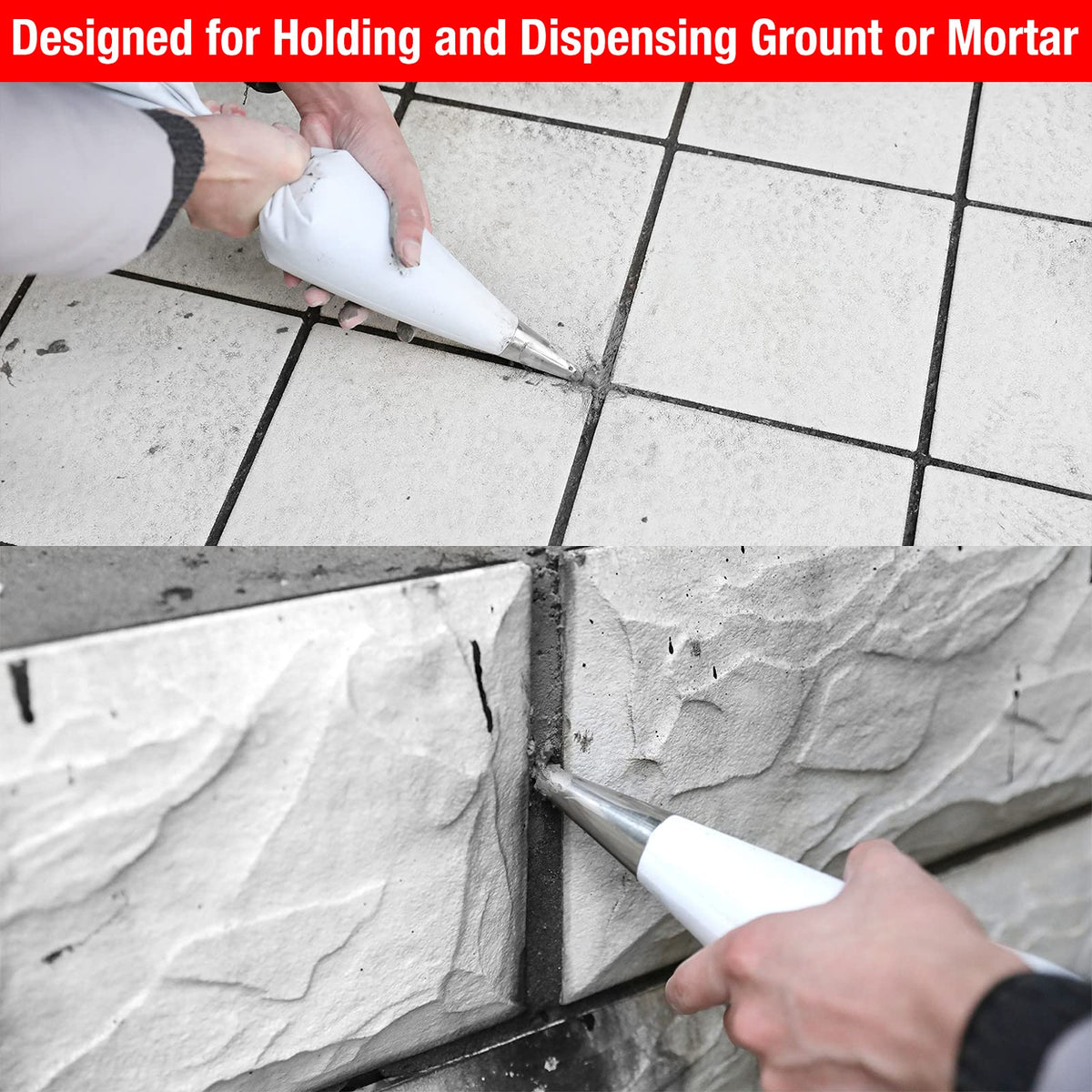 Goldblatt grout applicator tip, premium molded steel for easy squeezing.