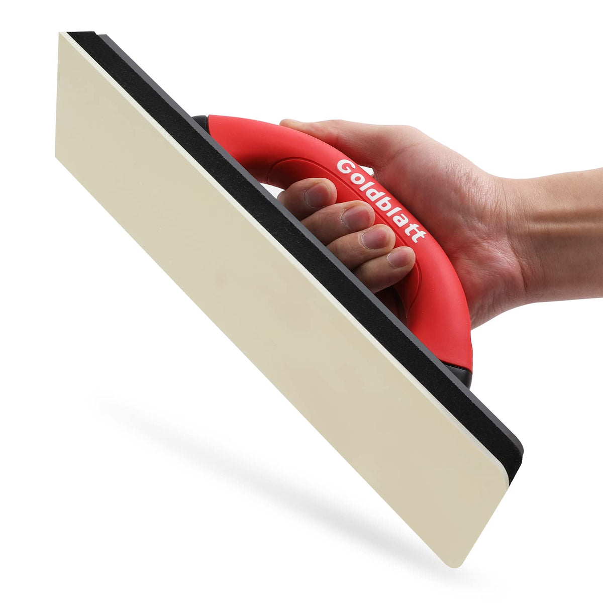 Goldblatt grout float in use with durable handle offers edge coverage