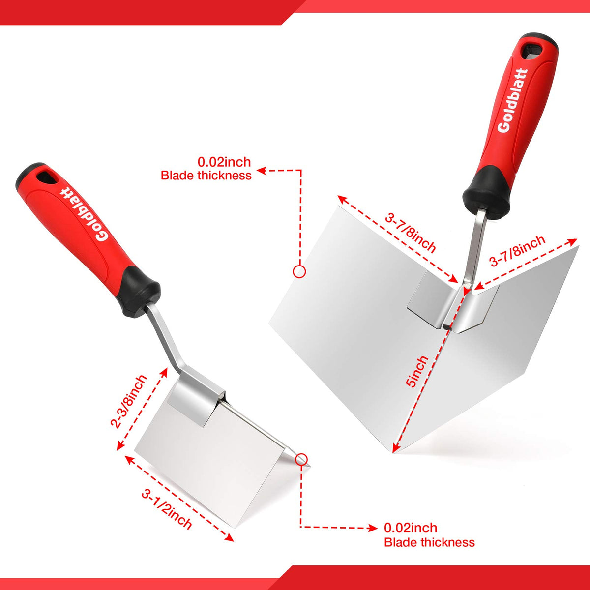 Goldblatt internal corner trowel 3-1/2in for clean inside corners and reduced sanding.