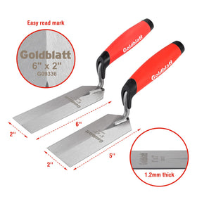 Goldblatt Margin Trowel 5x2 blade enables tight corners with controlled material removal.