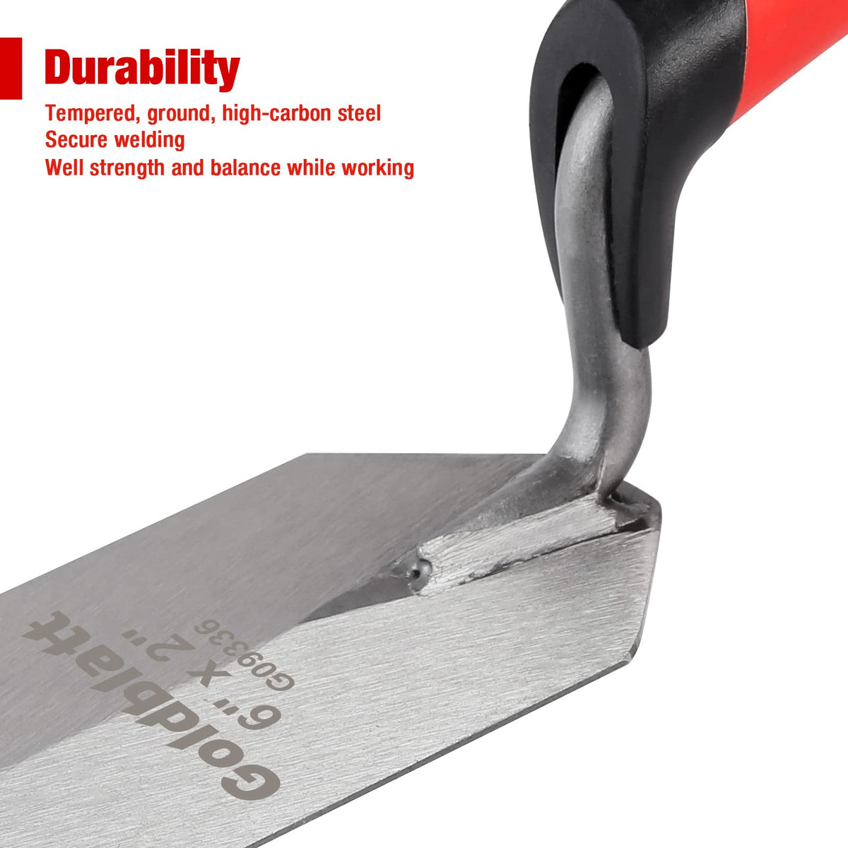Goldblatt ergonomic handle offers comfortable grip during extended finishing sessions.