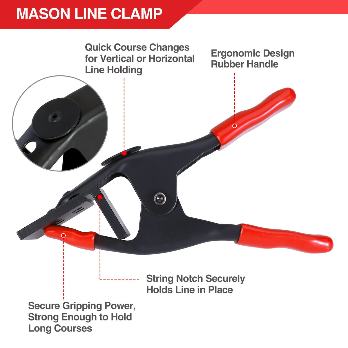 Goldblatt mason line clamps ready for vertical and horizontal layout.